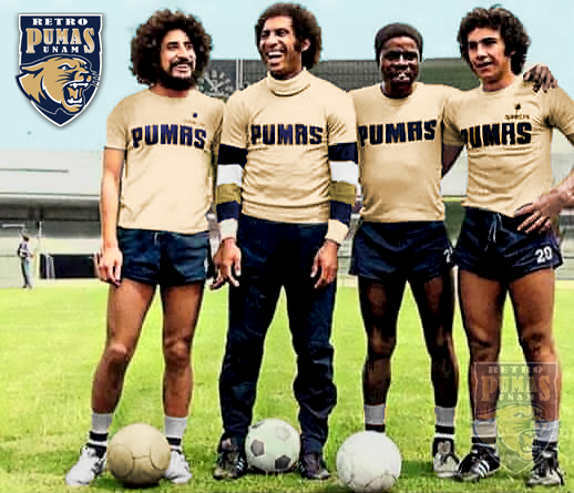 Retropumasunam's tweet photo. Leonardo Cúellar, Evanivaldo Castro "Cabinho", Geraldo Cándido y Hugo Sánchez en una #FotoReto de la campaña 76-77 cuando Pumas logró su primer campeonato de liga.
Tan solo entre esta poderosa ofensiva se anotaron 55 goles. Cúellar 3 goles, Cabinho 34 goles,Cándido 13 y Hugo 5. https://t.co/w8O3FD5ceX