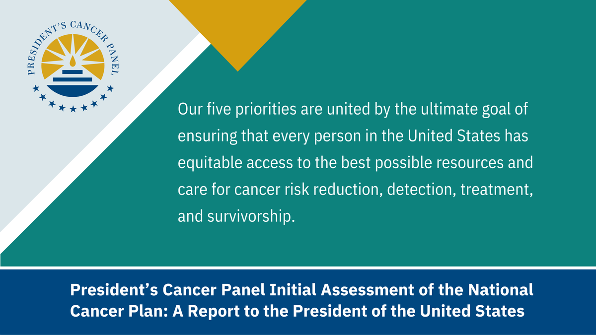 theNCI's tweet image. JUST RELEASED: The inaugural #NationalCancerPlan assessment report, curated by @PresCancerPanel, which offers key recommendations to expedite progress to #EndCancerAsWeKnowIt. Discover the five priority areas highlighted by the panel here: spr.ly/6019XGf0z