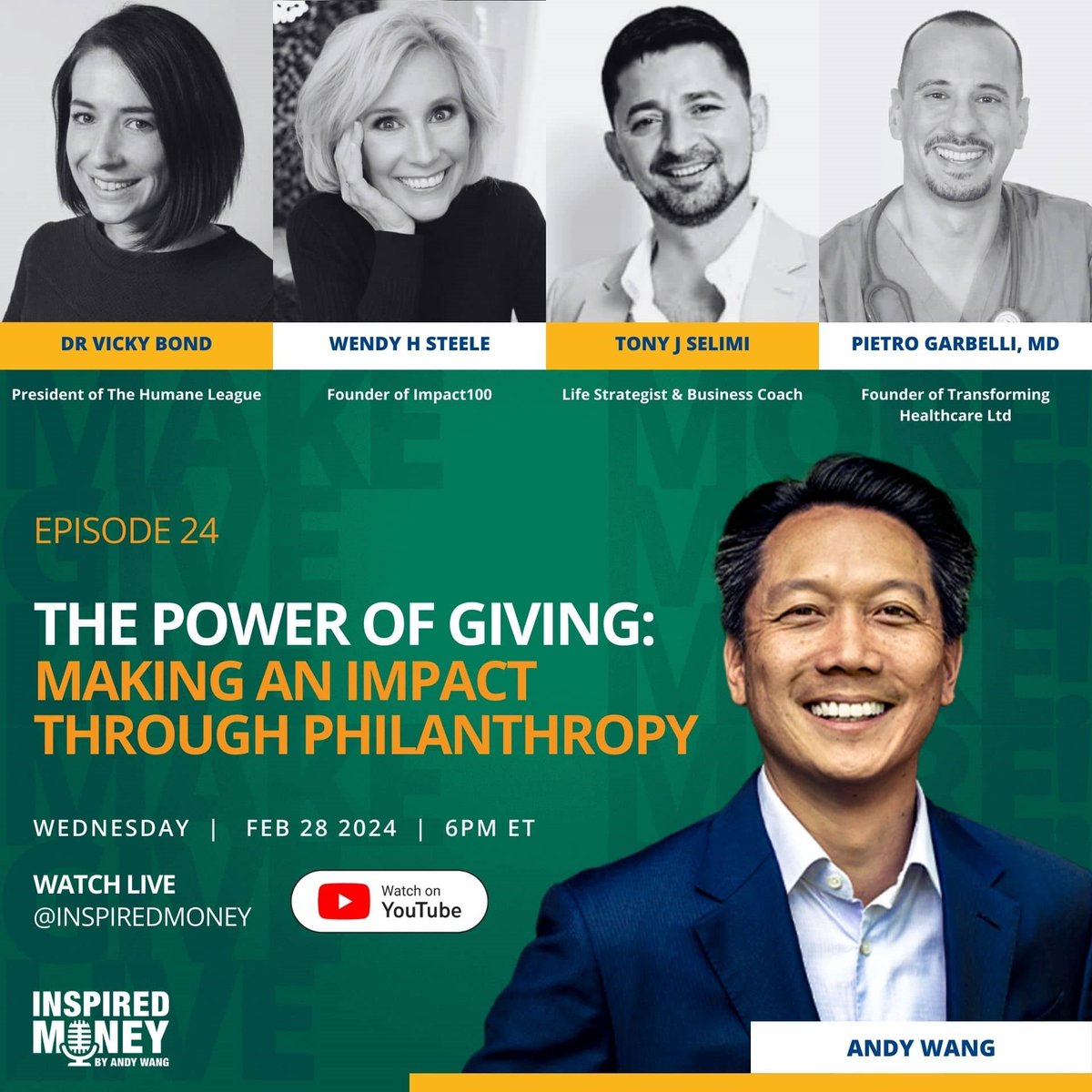 Join us as we explore philanthropy with guest panelists: @vickybond_THL, @WendySteele, @TonyJSelimi, and @DrGarbelli. Explore the joy of giving, leaving a lasting legacy, the power of educational philanthropy, and more! youtube.com/watch?v=TIyLpS…