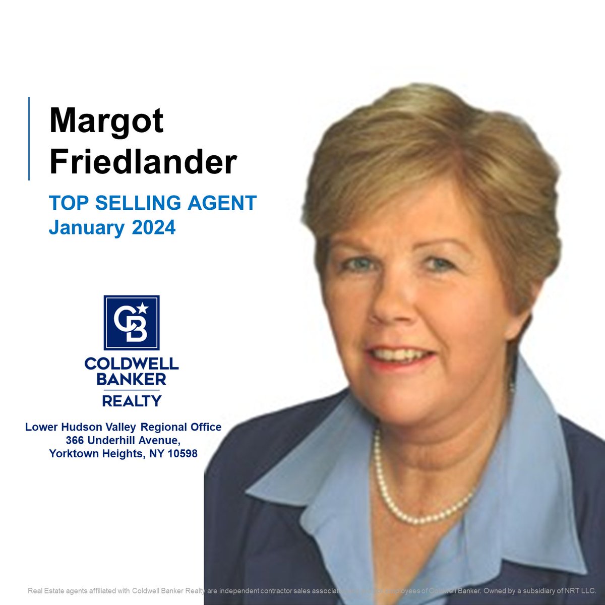 Congratulations to Margot Friedlander on being January’s Top Selling Agent.
Your dedication and hard work is greatly appreciated!
#congratulations #cbr #ctwc #realestate #lhvro #cbproud #cbtheplacetobe #bestagent #agentofcoldwellbanker #margotfriedlander