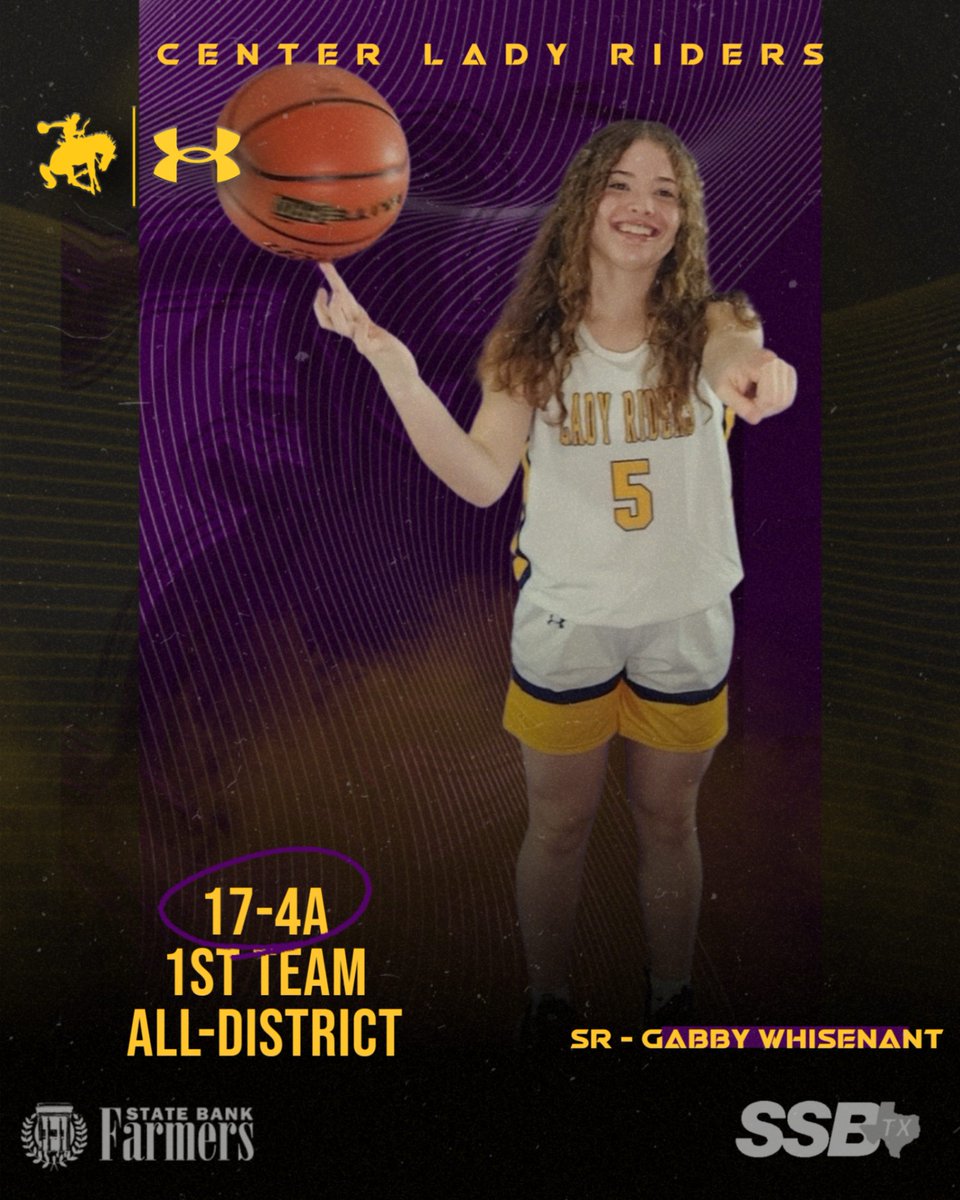 Lady Rider Basketball All-District Team

Sr - Gabby Whisenant
1st Team All District

#BuiltByCenter #GreatDayToBeARider