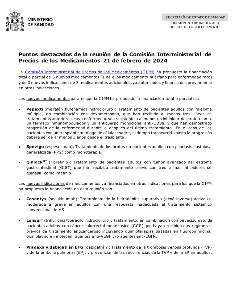 icorvilud's tweet image. DABIGATRAN recibe aprobación para ser financiado 
👍🏻Tratamiento trombosis venosa profunda #TVP
👍🏻Tratamiento embolismo pulmonar #EP
👍🏻Prevención recurrencias TVP y EP
Nota informativa reunion Comisión Interministerial
Precios Medicamentos 21/2/2024
#ACOD #anticoagulacion #cardiox