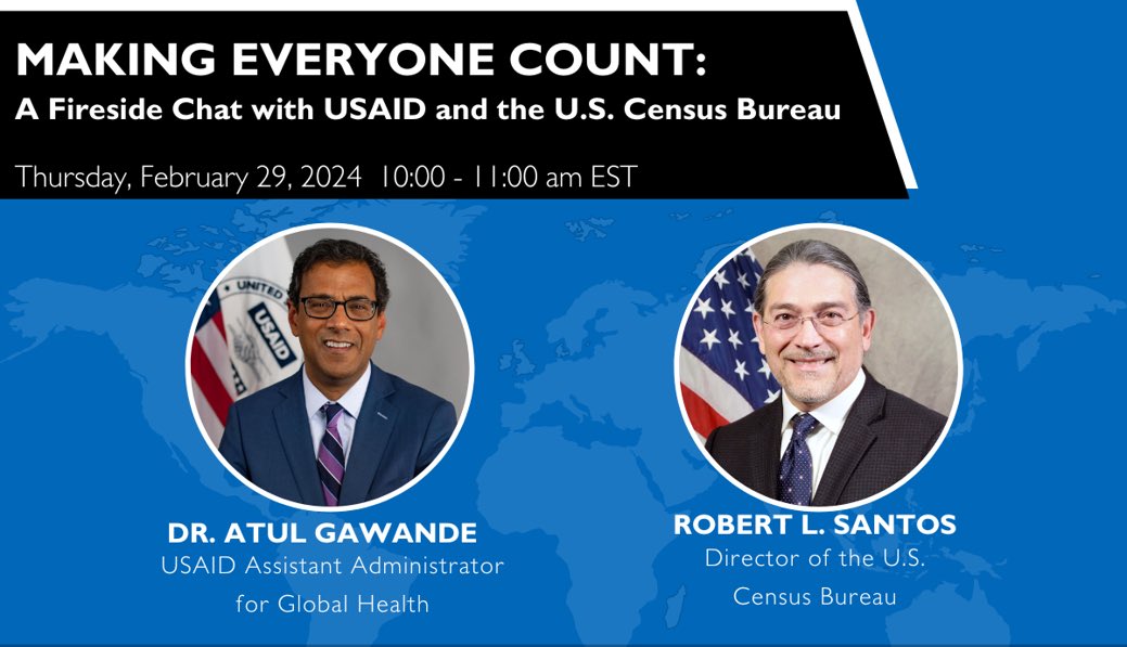Every @USAIDGH health area leverages global population data collected in partnership with @uscensusbureau. I'm delighted to host @censusdirector tomorrow morning to discuss this 70-year partnership and opportunities for the future. Join us: ow.ly/Zw5r50QGMsM