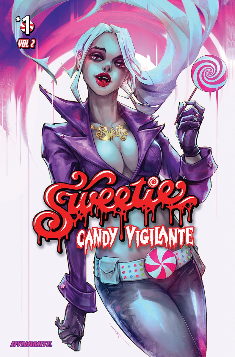 The return of Blood! Guts! and a Sugar Rush is here! Sweetie Candy Vigilante VOL 2, ISSUE 1 - OUT NOW from @DynamiteComics w/ FREE MP3 of the new single “The Land of Hatchy Milatchy” by @OsakaPopstar Shown Cover B by Ivan Tao. SweetieCandyVigilante.com