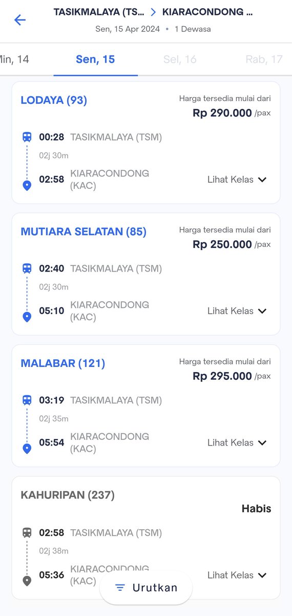 azmialw's tweet photo. @KAI121 halo min, mau tanya kenapa jadwal untuk 15 april dari stasiun tasikmalaya-stasiun kiaracondong jadwalnya sedikit ya?sistemnya gangguan? https://t.co/G9uf8UjwX7
