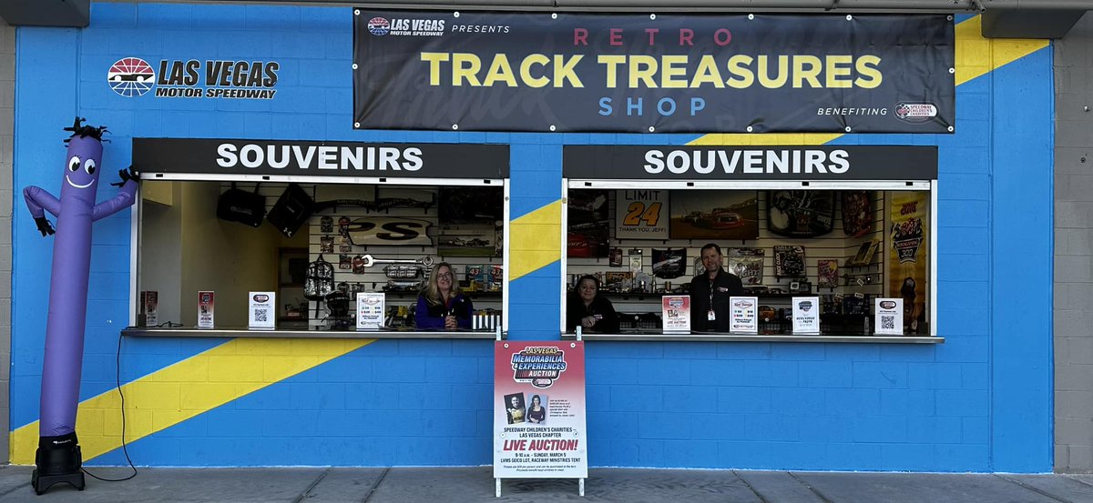 Raise money for @scclasvegas this weekend! 50/50 Raffle: Look for volunteers in the Fan Zone + Neon Garage selling tickets Track Treasures: located on the concourse level. Shop racing memorabilia! Live Auction: Bid on items during our auction on Sunday! Alex Bowman will stop by!