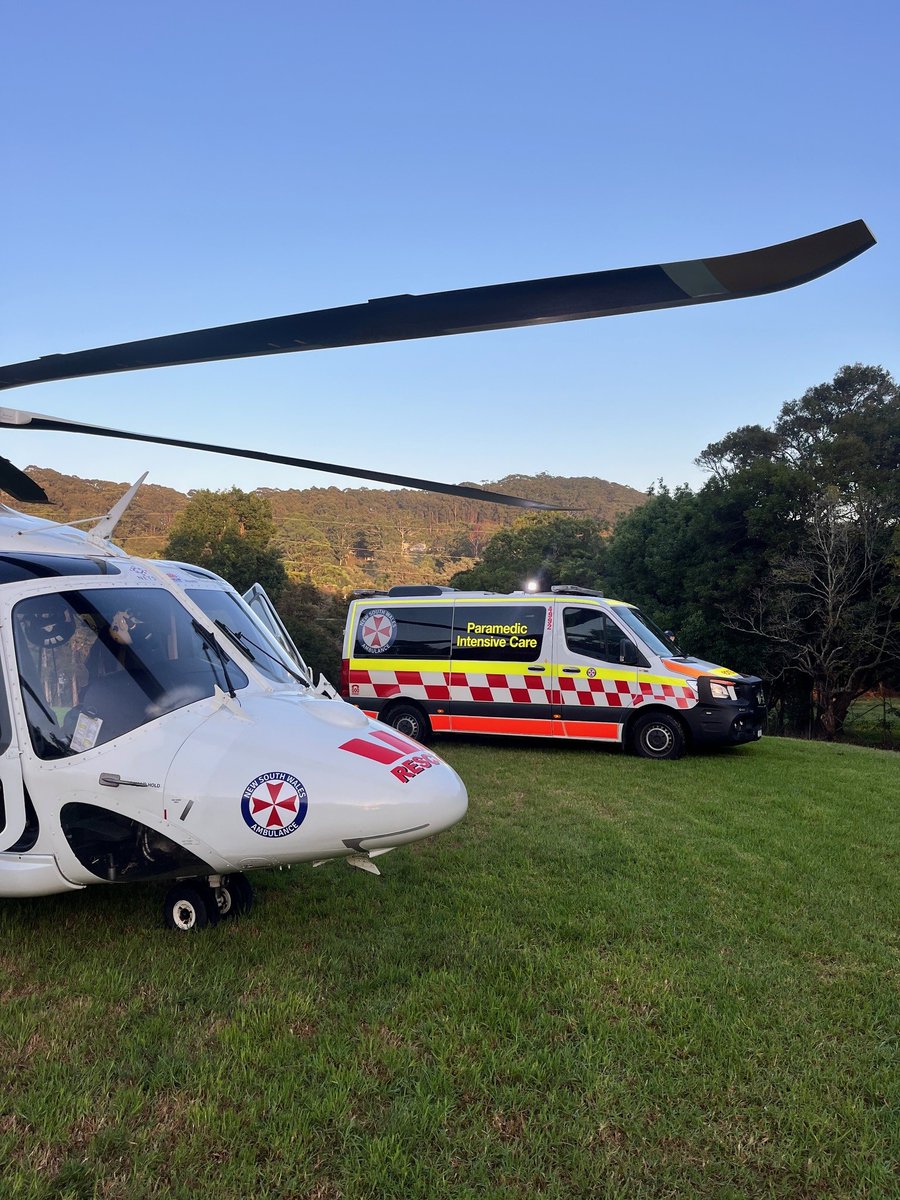 The Westpac #RescueHelicopter was tasked to a motorcycle accident at #Wamberal. A man was treated for multiple injuries and transported by road to a sports field at #TumbiUmbi. The man was stabilised by the helicopter’s critical care medical team and flown to John Hunter Hospital