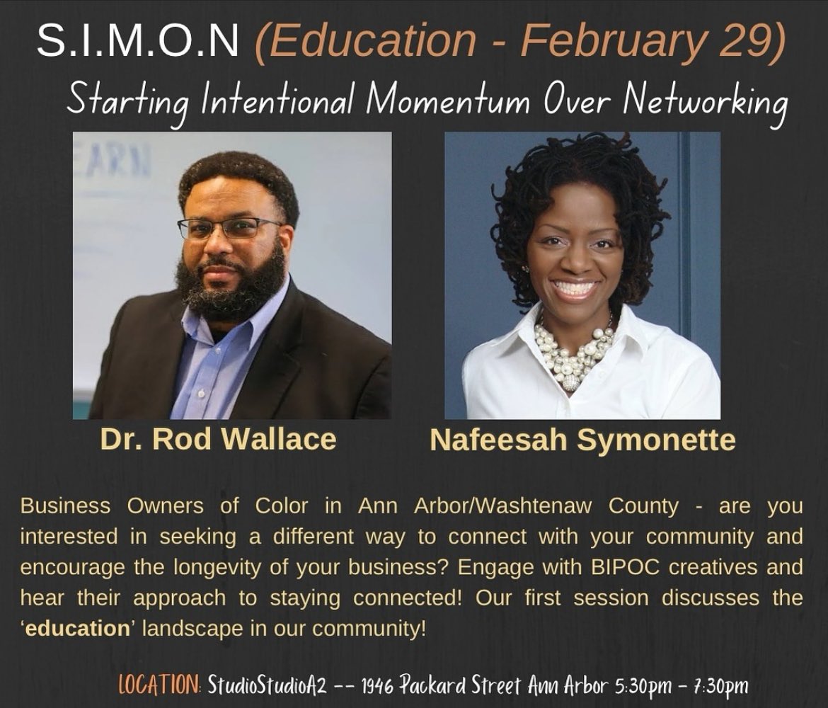dogoodworkorg's tweet image. Tomorrow is the launch of SIMON at @StudioStudioA2 , a series of events to support business owners of color in Washtenaw County through intentional and creative connections. JOIN US!

Thanks to #a2council for the dedicated ARPA funds facilitated by @CreativeWashten