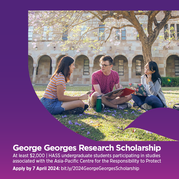 Open March 4 2024 George Georges UQ research scholarship which sustains the memory of the late George Georges, champion for peace & justice scholarships.uq.edu.au/scholarship/ge… Hear past awardees Sophie Ryan @sophiemaryryan bit.ly/2HWzy8c Anna Whip youtu.be/cK32GVasYqQHear