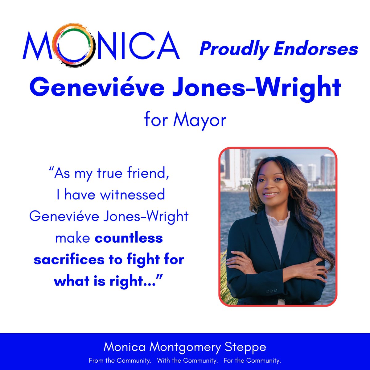 Monica4SanDiego's tweet image. Vote Geneviéve Jones-Wright for Mayor by March 5th! @GJonesWright