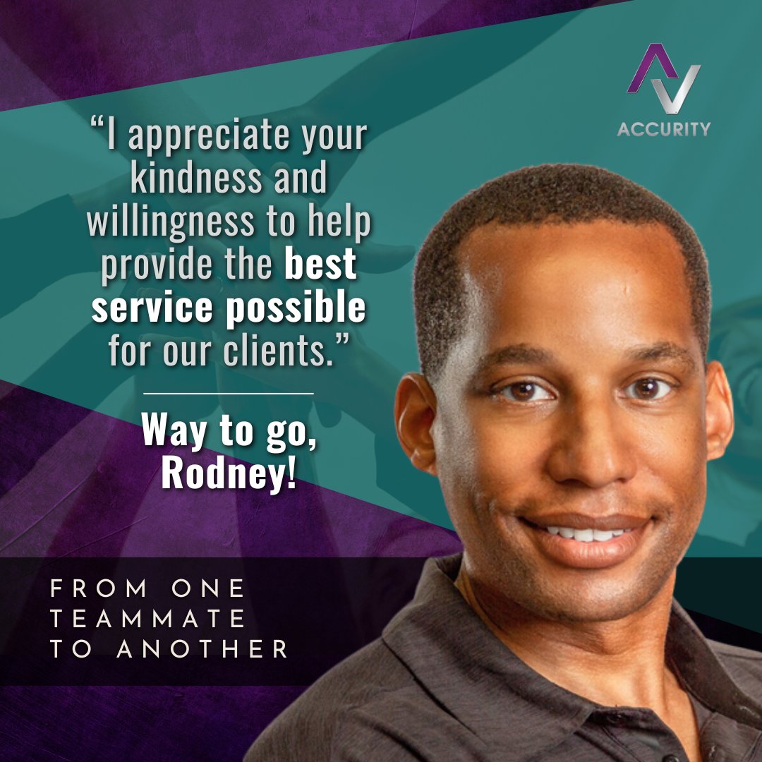 🥳 Awesome job, Rodney, showing everyone just how important providing top-tier service is to Accurity. You make us proud!

#accurityateam #winningwednesday #teamworkmakesthedreamwork #culture #thankful #appreciationpost #appraisal #valuation #realestate