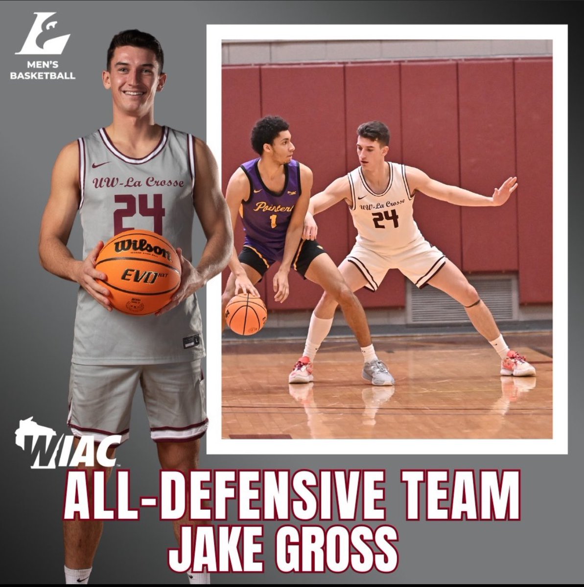 Congratulations to Senior Jake Gross (@JakeGross333) for earning a spot on the WIAC All-Defensive Team‼️
