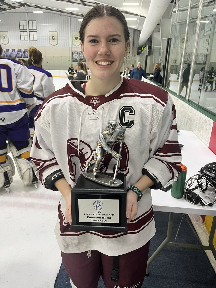 DaveEidWGME's tweet photo. Congratulations to Gorham Sr. Forward Emerson Homa winner of the 7th annual Becky Schaffer Award! @gorhamrams https://t.co/8heIEJpi3G