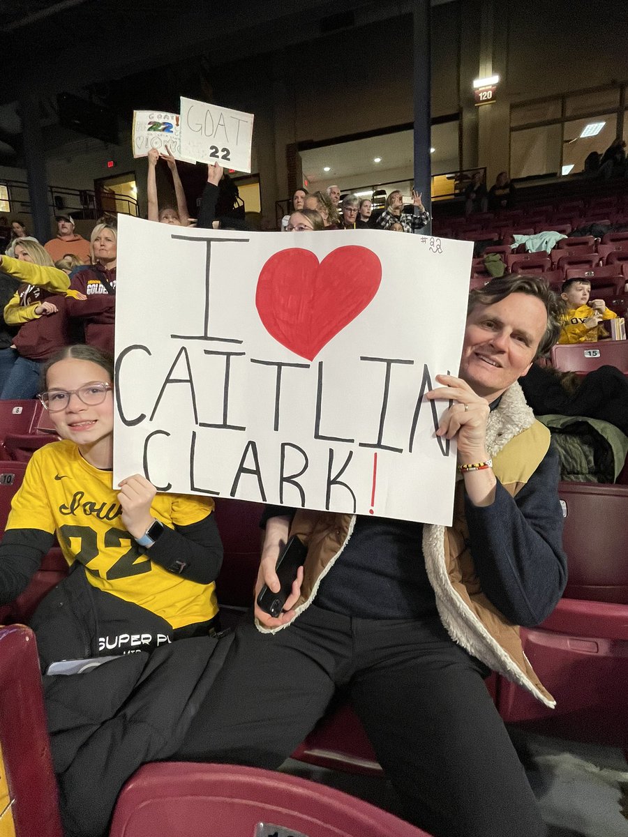 sportsiren's tweet photo. Wes &amp; Juliet Jickling
Came from Calgary Alberta Canada to see @CaitlinClark22 play. Juliet is 11 years old. #ifyoucanseeheryoucanbeher https://t.co/m5UM3MR9J4