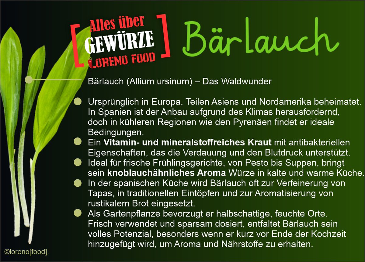 Bärlauch, das grüne Gold der Frühlingsküche! Mit seinem einzigartigen Geschmack verwandelt es jedes Gericht in ein aromatisches Erlebnis. Auch in spanischen Rezepten sorgt er für eine unvergleichliche Note. 🌿 #Bärlauch #Kulinarik