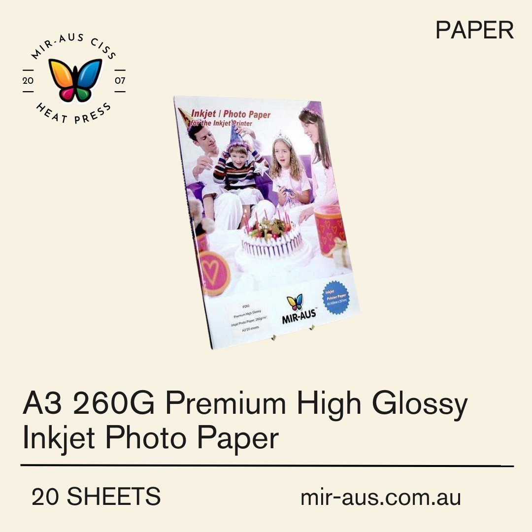 InkSupplySystem's tweet photo. A3 260G 20 SHEETS PREMIUM HIGH GLOSSY INKJET PHOTO PAPER
https://t.co/Tm1pKxrFHV
#paper#glossypaper#satinpaper#qualitypaper#heatpress#sublimation#sublimation supply #dtfsupply #printing #mirpress #ciss
#miraus #continuousinksupplysystem #heatpress https://t.co/z1HPb6o9em
