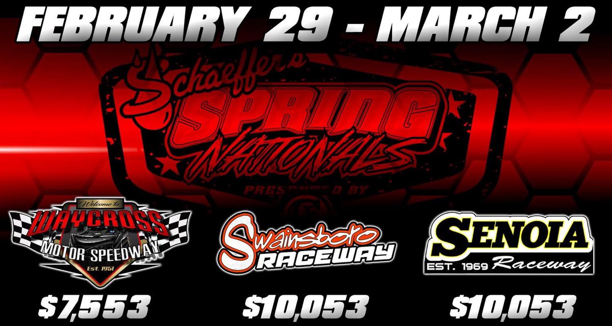 GARacingPodcast's tweet photo. The @SoNationals Spring Nationals opening weekend is the @GARacingPodcast Races of the Week๐
A trio of #GAtracks @WayxMotorSpeed , @Swainsbororace and @SenoiaR host the super late model tour on Thus-Sat https://t.co/ILcGdIRYEt