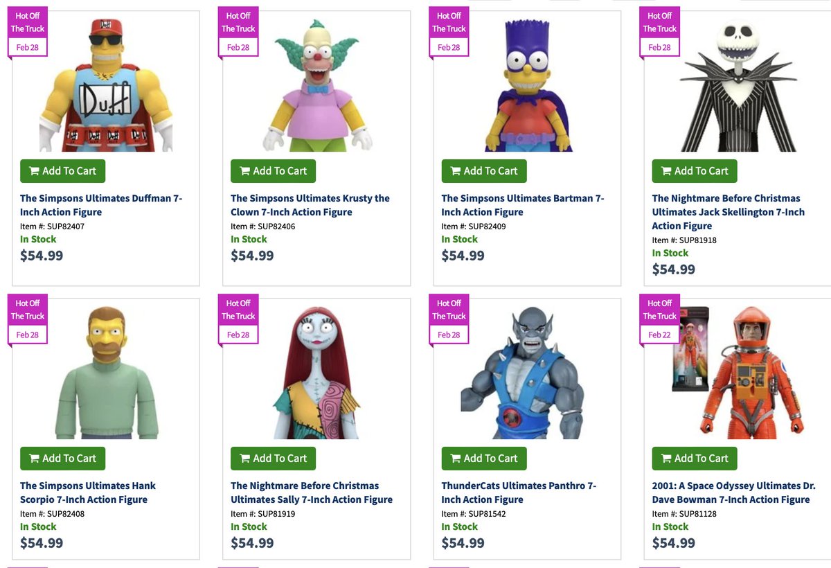 Some more figures in-stock - entertainmentearth.com/s/?query1=supe…

$49.49 each.

#NightmareBeforeChristmas #TheSimpsons #Super7 #actionfigures #ThunderCats