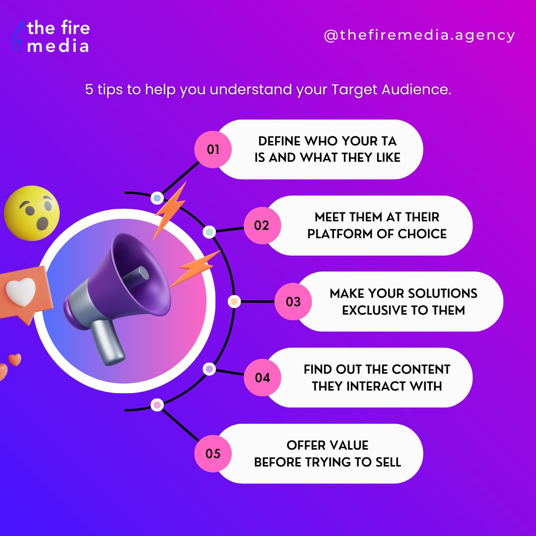 thefiremedia's tweet photo. Connecting with your Target Audience is the only way to create content that hits the bullseye 🎯 every time. 5 tips to help you connect with your target audience?

Check the image below. https://t.co/7SONy8cSBJ