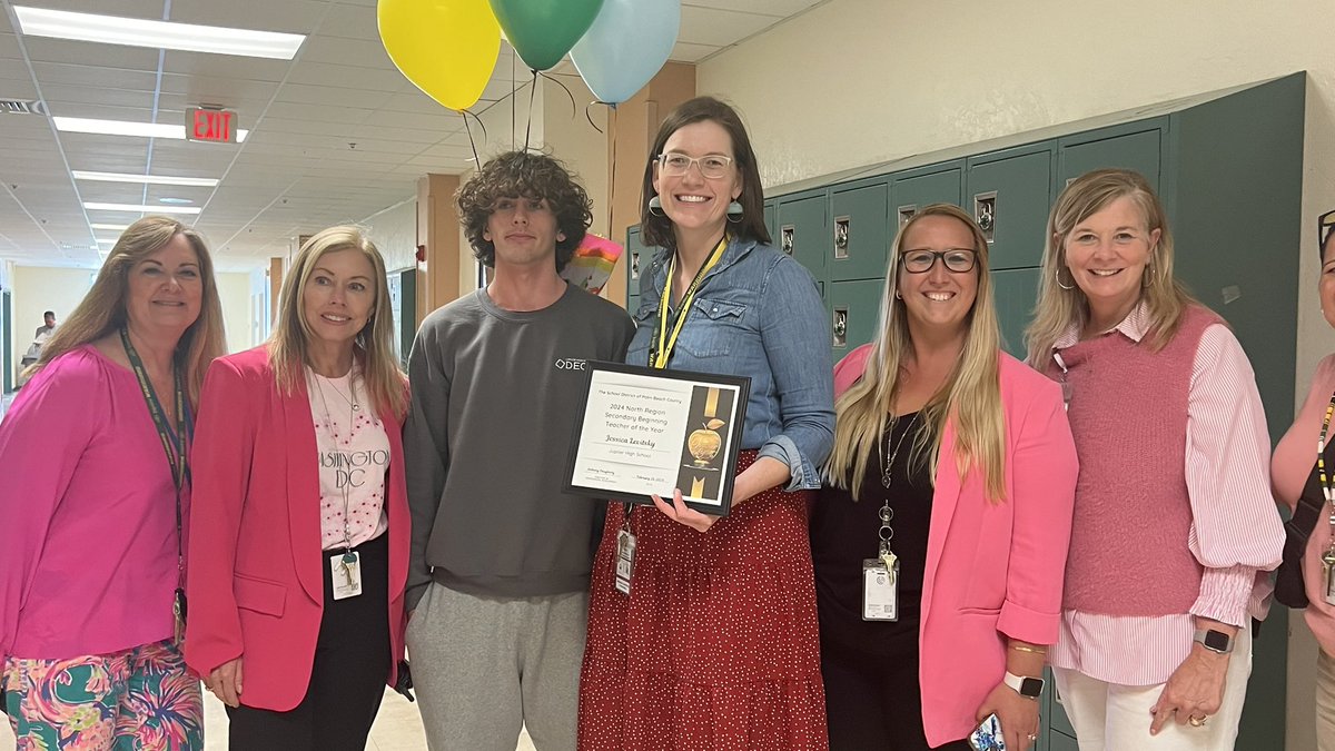 sdpbcESP's tweet photo. Join us in celebrating our Beginning Teacher of the Year (BToY) for the North Region (Secondary), Jessica Levitsky! It was a pleasure to honor you with your Warrior Family. #ESP24 #catchthewave @jupiter_high @pbcsd @SDPBCProfDev https://t.co/DIN4AJvfmm