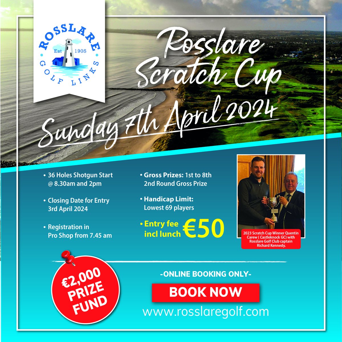 ⛳**ROSSLARE SCRATCH CUP**⛳

We are delighted to announce the Rosslare Scratch Cup will take place on Sunday 7th April and booking is now open!

Early booking advisable, entry closes Friday 3rd April.
Online entry only - see link in comments⬇️

#rosslaregolflinks #scratchcup
