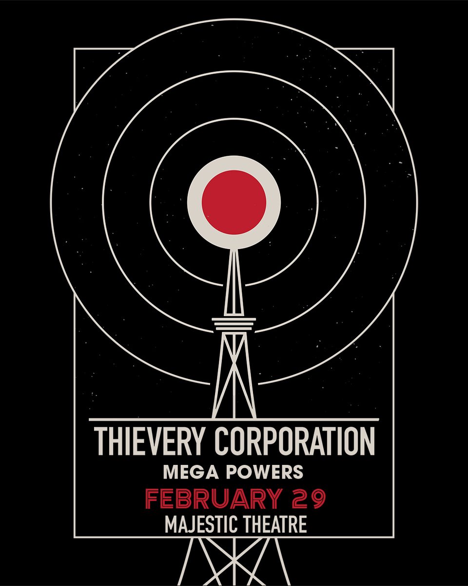 We're stoked for a *sold out* night with genre-fluid D.C. electronic band Thievery Corporation tonight at the Majestic Theatre!

majesticdetroit.com/event/13324093…

➡️ majesticdet.live/quickpass

Lobby Doors - 6pm
Theatre Doors - 7pm
<a href="/megapowersmusic/">Mega Powers</a> - 8pm
<a href="/ThieveryCorpDC/">Thievery Corporation</a> - 9:30pm