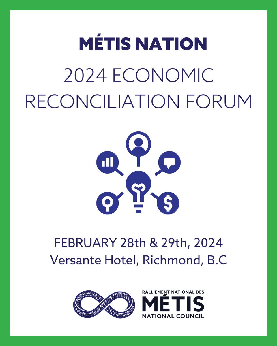 The First Annual 2024 Métis Nation Economic Reconciliation Forum began today and continues tomorrow. As we work to strengthen our economic development, we are also Nation-building. 
#MétisEconomy #MétisNation #MétisNationalCouncil #MétisEconomicReconciliation #MétisTrade