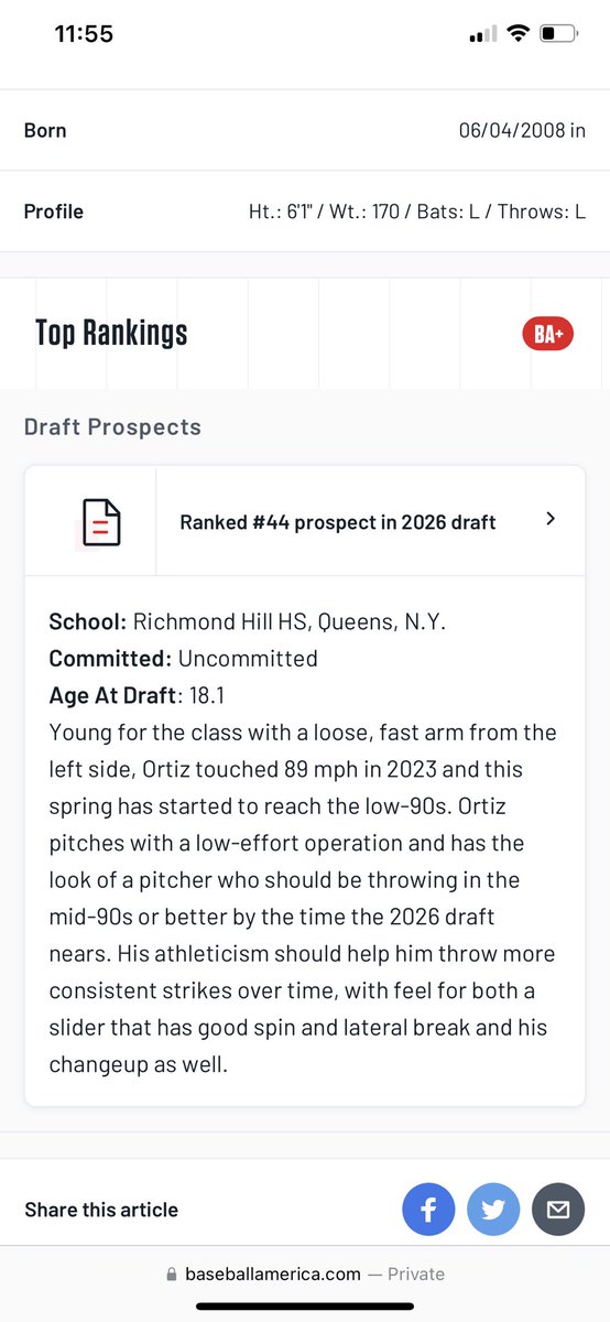 TheRealPepe26's tweet photo. Blessed to be ranked #44 prospect in the 2026 draft per @BaseballAmerica @BenBadler 🙏 #thankful #chasingprogress https://t.co/exhKp7MjzK