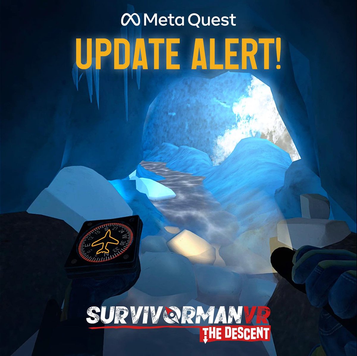 SurvivormanVR's tweet photo. Exciting update!! 📣 We’ve added Achievements  and a New Secret Environment/Minigame to Survivorman VR! Explore the Ice Tunnels, now you finally get to use that flashlight 🔦 and go ice spelunking! ❄️
and more ... New content is now available for Quest, coming to PSVR, PCVR soon https://t.co/TkFq3CYU5p