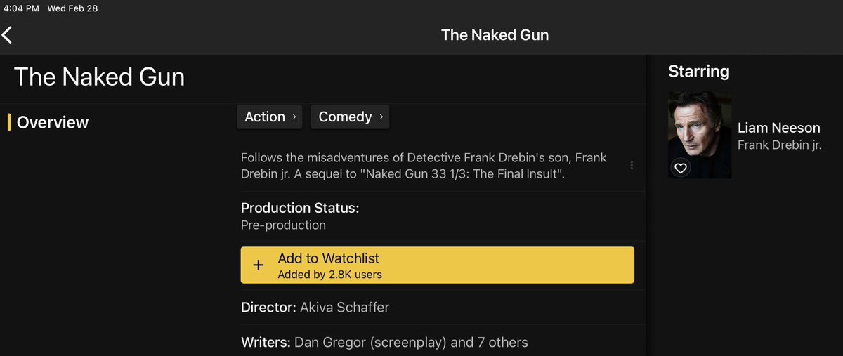 According to the IMDB Liam Neeson will be Frank’s (Leslie Nielsen) son. So maybe there’s hope for the movie after all. #TheNakedGun  #unicornmovieandtvreviews #chrissyspopculturecorner