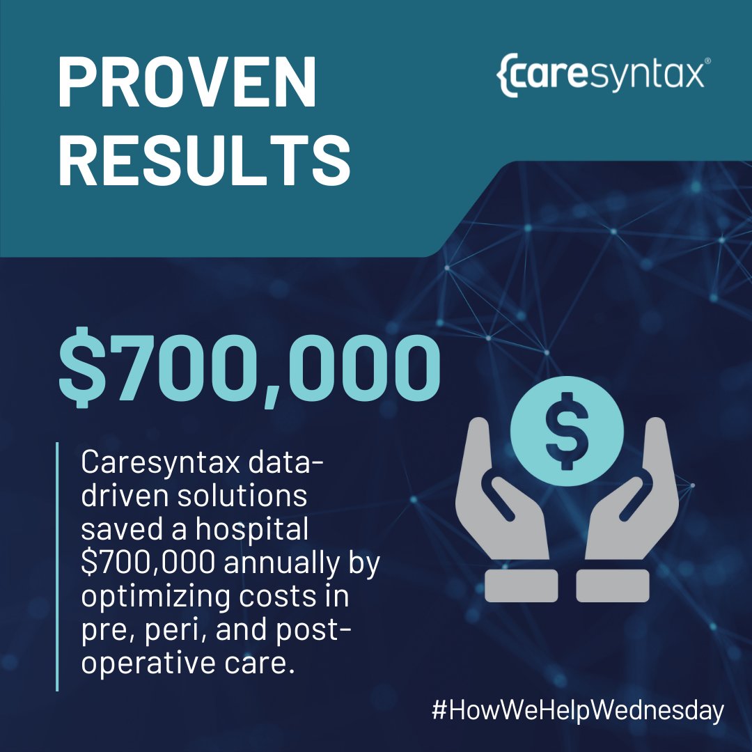caresyntax's tweet image. Through data-driven solutions we helped a hospital save $700k annually by optimizing costs across pre, peri, &amp;amp; post-op care, ensuring quality patient care. Read the full case study here: smartsurgerylp.caresyntax.com/medtech-hospit… #HowWeHelpWednesday  #DataDrivenHealthcare