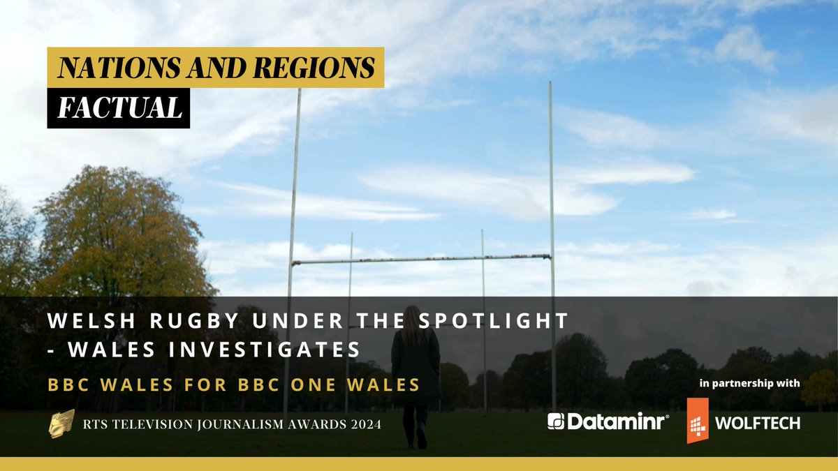 The Nations and Regions Factual award goes to Welsh Rugby Under the Spotlight – Wales Investigates, by <a href="/BBCWales/">BBC Wales 🏴󠁧󠁢󠁷󠁬󠁳󠁿</a> for BBC One Wales. Jurors were full of praise for “a textbook example of rigorous investigative journalism.” #RTSAwards