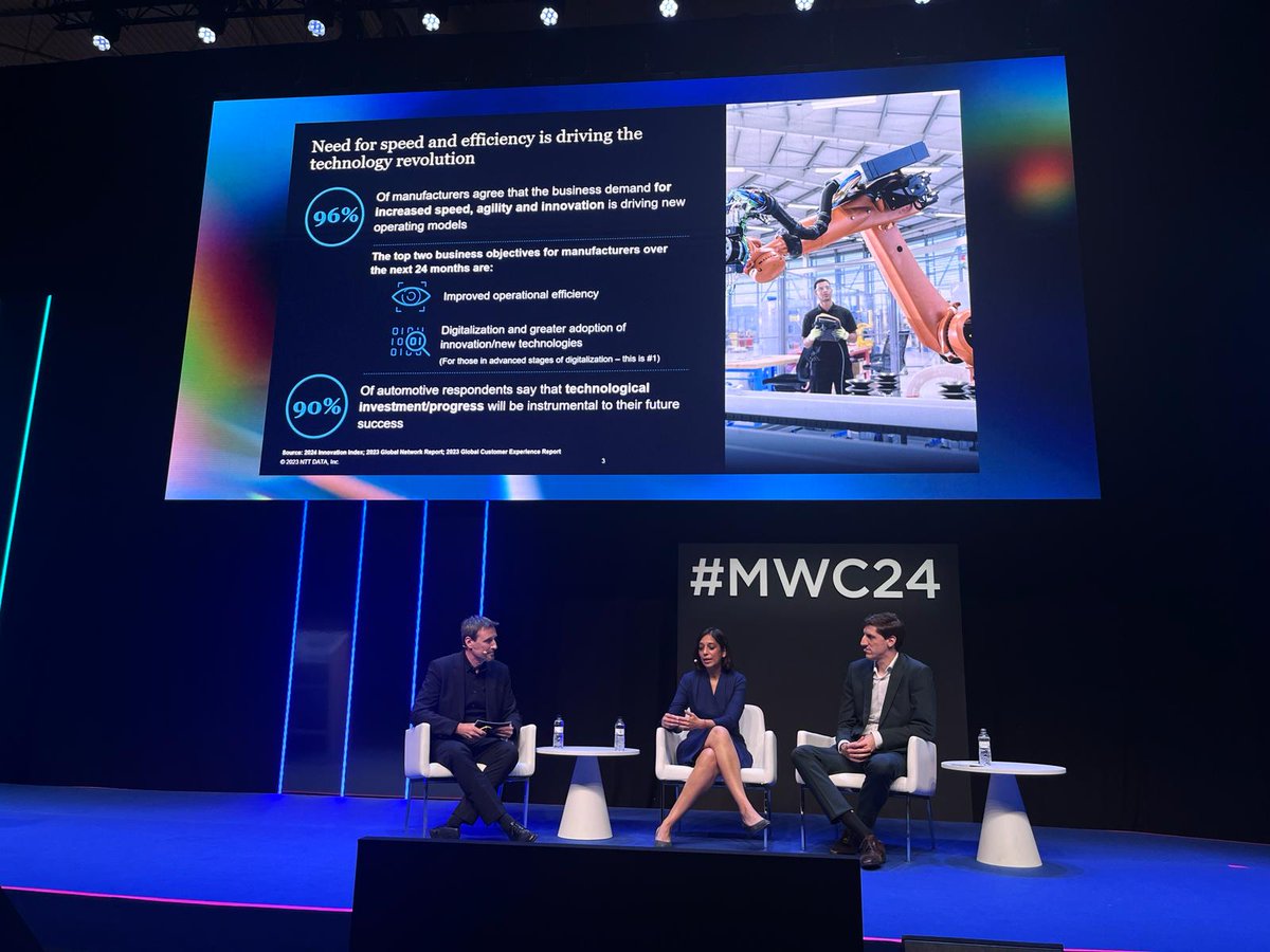 nttdata_inc's tweet photo. While smart factories offer numerous advantages in terms of efficiency and innovation, careful consideration is still essential.  📈 
 
🗯️ Kai Grunwitz sat down with Martin Kleiner to discuss how BMW gets the most out of their smart factory. 

➡️ https://t.co/P8uowjISfS

#MWC24 https://t.co/ajoItW5wXg