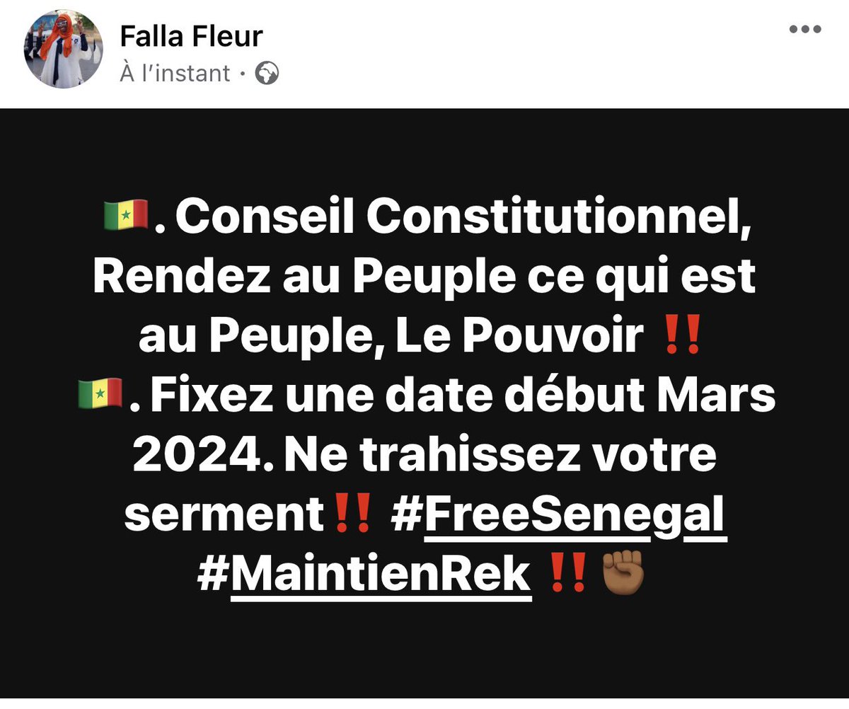 fallafleur's tweet photo. #ElectionparForce
#DateForce
#ÇaSuffit
#FreeSenegal
#MaintienRek ‼️✊🏾🇸🇳✌🏾📌 https://t.co/hh2MLjwzBb