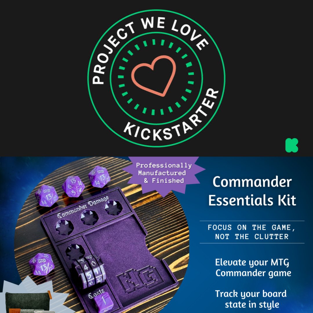 WOOHOO! 🎉🍾🥂

Kickstarter has selected the Commander Essentials Kit as a "Project We Love"!!! 

Thank you everyone for the support and backing the project! ❤️❤️❤️

Check out the Kickstarter if you haven't yet:  l.nerdgear.gg/cek-kickstarte…