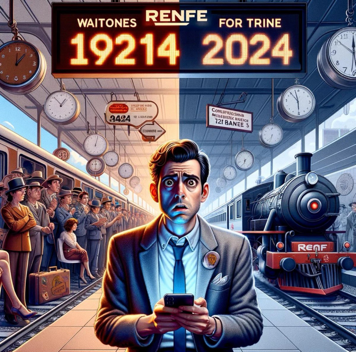 Al viajero recurrente de <a href="/Renfe/">Renfe</a> le piden planificar lo impredecible. 

¿Trabajo o estudio en #Madrid y uso varios transportes? 
😱😱😱
Pues prepara tu agenda 📇 y la bola de cristal 🔮 . #RenfeIgnora #HorariosImposibles
