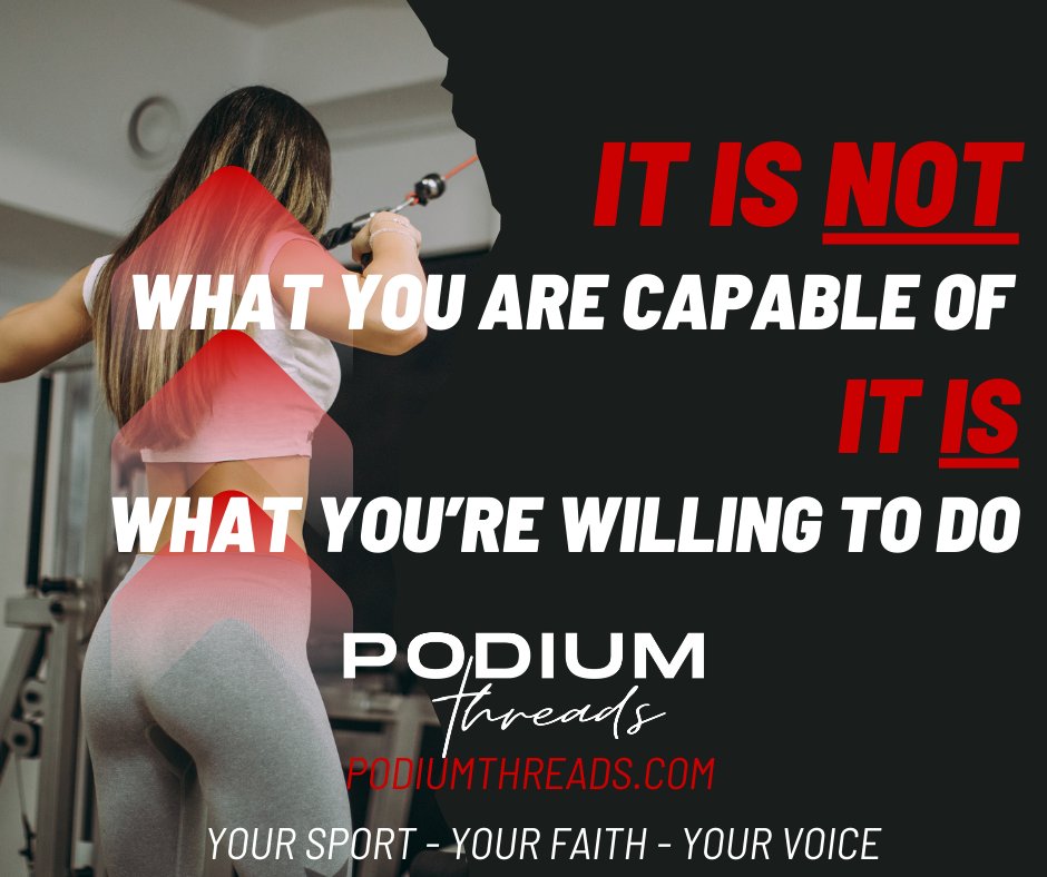 podiumthreads's tweet image. It is NOT what you are capable of...
It IS what you are willing to do.

podiumthreads.com

Your Sport - Your Faith - Your Voice