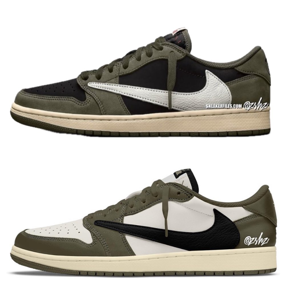 SNKRS_Sunitter's tweet photo. Travis Scott x Air Jordan 1 Low 
今後、“Olive” カラーを基調とした、２つのモデルがリリース予定！

24年秋リリース予定【上段】
“Black/Olive"  
DM7866-002
ファミリーサイズで展開予定

⬇️新たにリーク⬇️ 【下段】
25年春リリース予定
 “Medium Olive/Black" 
DM7866-200
（現時点、モックアップのみでカラーブロックは不明）
source & 📸
mr_unloved1s ：zsneakerheadz