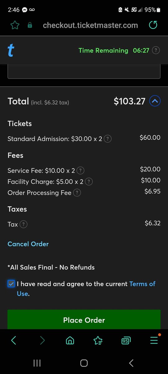 parish_mandy's tweet photo. @Ticketmaster Explain to me in detail what service is being done with no f'cking actual ticket stub. Complete scamming on your end. From $60 to $103 after fees?! ABSURD. https://t.co/1qdmWTTTpK
