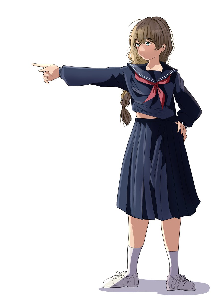 1girl solo school uniform skirt serafuku braid long hair  illustration images
