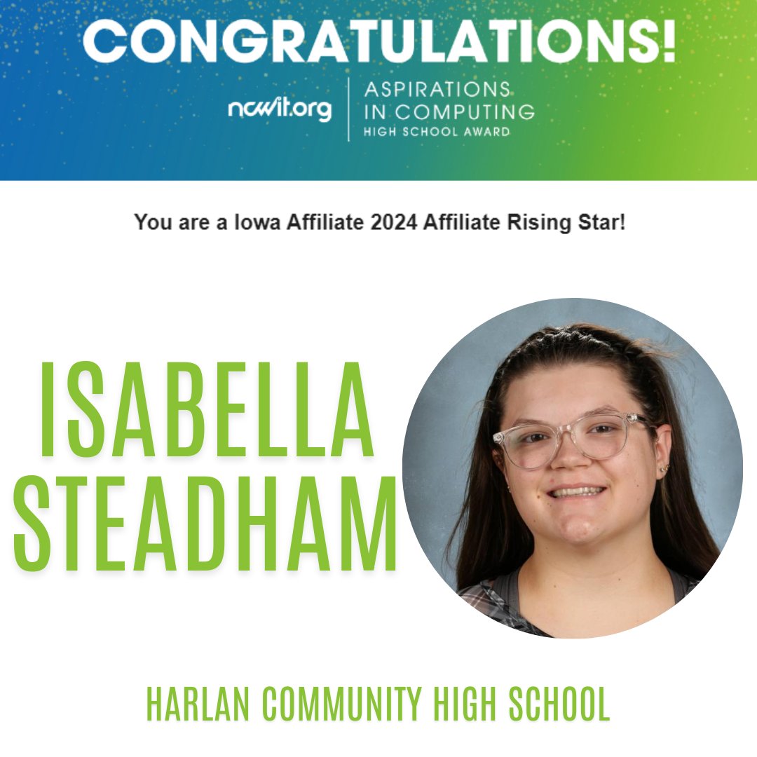 HCSDHS's tweet photo. We are thrilled to recognize Emercyn and Isabella for receiving the NCWIT Aspirations in Computing High School Award! 

🌟The Iowa Affiliate selected them for the 2024 Affiliate Rising Star award!🌟

Kyleigh Kumm was also recognized as the Iowa Affiliate Educator Award Winner. https://t.co/Pmsc1OTyzW
