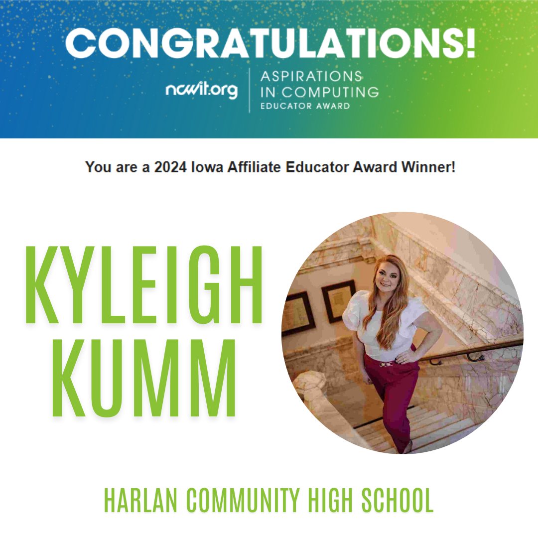 HCSDHS's tweet photo. We are thrilled to recognize Emercyn and Isabella for receiving the NCWIT Aspirations in Computing High School Award! 

🌟The Iowa Affiliate selected them for the 2024 Affiliate Rising Star award!🌟

Kyleigh Kumm was also recognized as the Iowa Affiliate Educator Award Winner. https://t.co/Pmsc1OTyzW