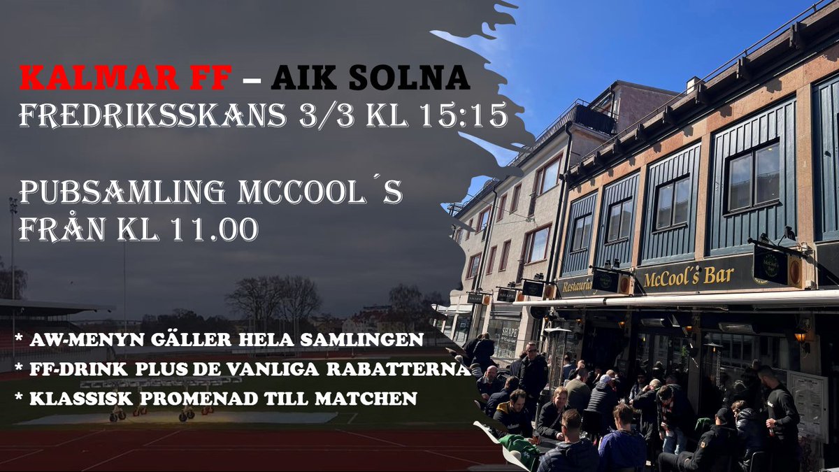 KFFSU's tweet photo. Då börjar vi planera söndagen.
Släktmiddagar, bokade tvättstugor, internationell fotboll på TV, vasalopp eller modert rackertsportspelande är ej giltig frånvaro. 

McCool's slår upp portarna kl 11.

Läs mer om uppladdning och praktisk info på https://t.co/4HNnuakOwt

STÖD KFF https://t.co/pqhX8TMMin