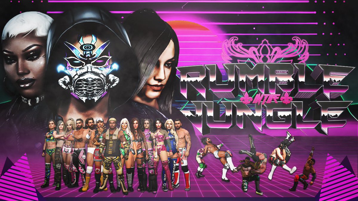 COHwrestling1's tweet photo. Here is the OFFICIAL PPV Poster for #RumbleInTheJungle coming to you LIVE from New Orleans, this Saturday night!

🤼Featuring a FULL 30 Man HLR Rumble &amp; FULL 30 Woman HLR Rumble Match! All this and even MORE!🤼

#WWE2K24

🗓️March 2nd
🕣6pm EST/11pm UK
▶️https://t.co/rXYN0Qt83G https://t.co/n9L4eiSvs8