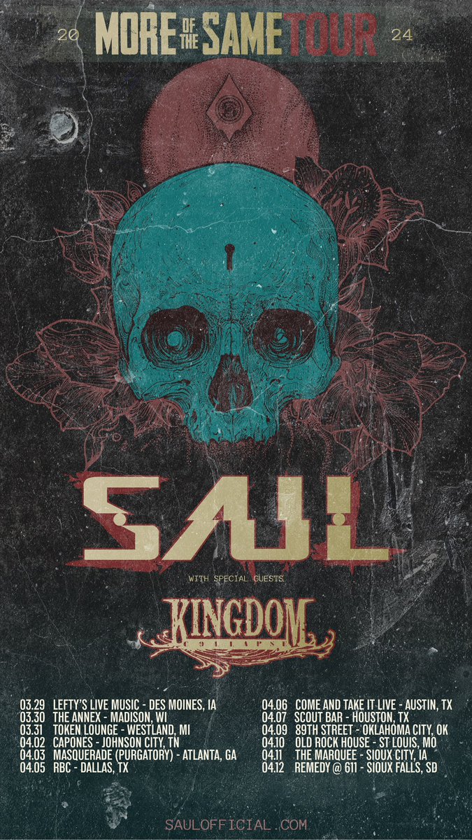 🟰MEET AND GREETS🟰
We have officially launched the meet and greet upgrade for the “MOTS TOUR” with our friends in Kingdom Collapse! Let’s hangout and have some fun before the show! Rise As Equals tix.soundrink.com/tours/saul