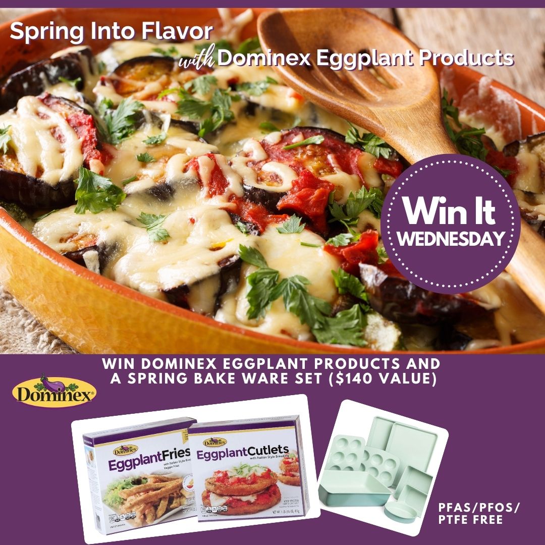 It's #WinItWednesday! Enter here: woobox.com/a3d4wg to win #Dominex Eggplant Products & a new Spring Bakeware set. Create delicious vegetarian dishes like eggplant stacks & recipes with Dominex Eggplant Cutlets & Fries. Like & retweet for extra entries. #ContestAlert