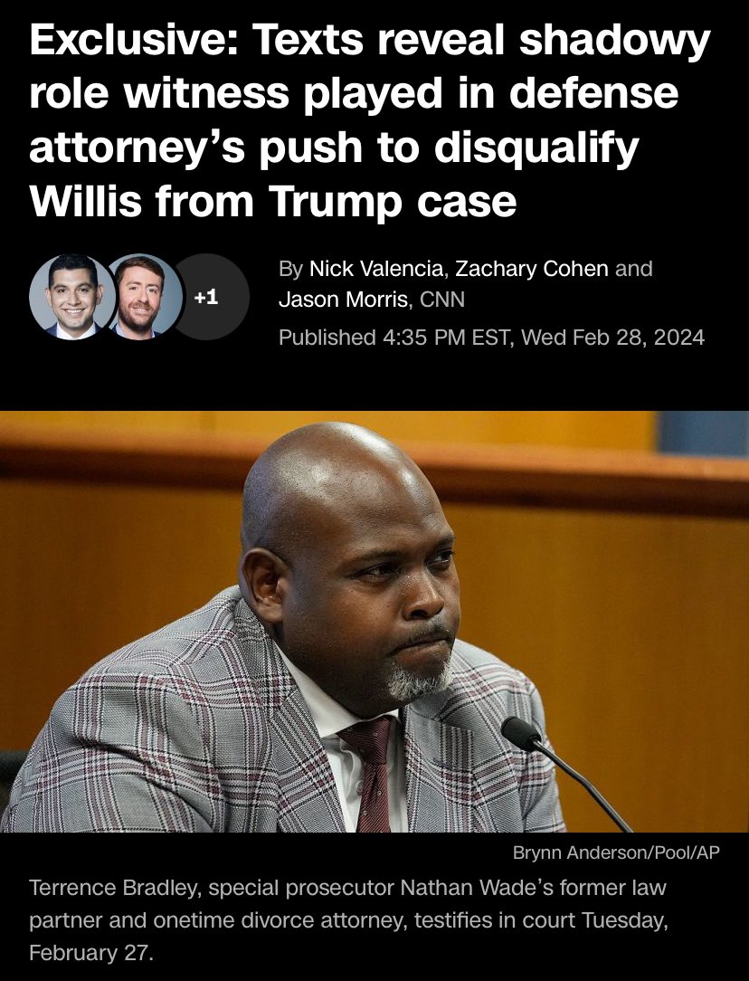 News: A key witness in push to disqualify Fulton County DA Fani Willis from GA election case against Trump had a much deeper involvement in effort than was previously known, per hundreds of text messages obtained by CNN: cnn.com/2024/02/28/pol… via @CNNValencia, me & @JMOCNN