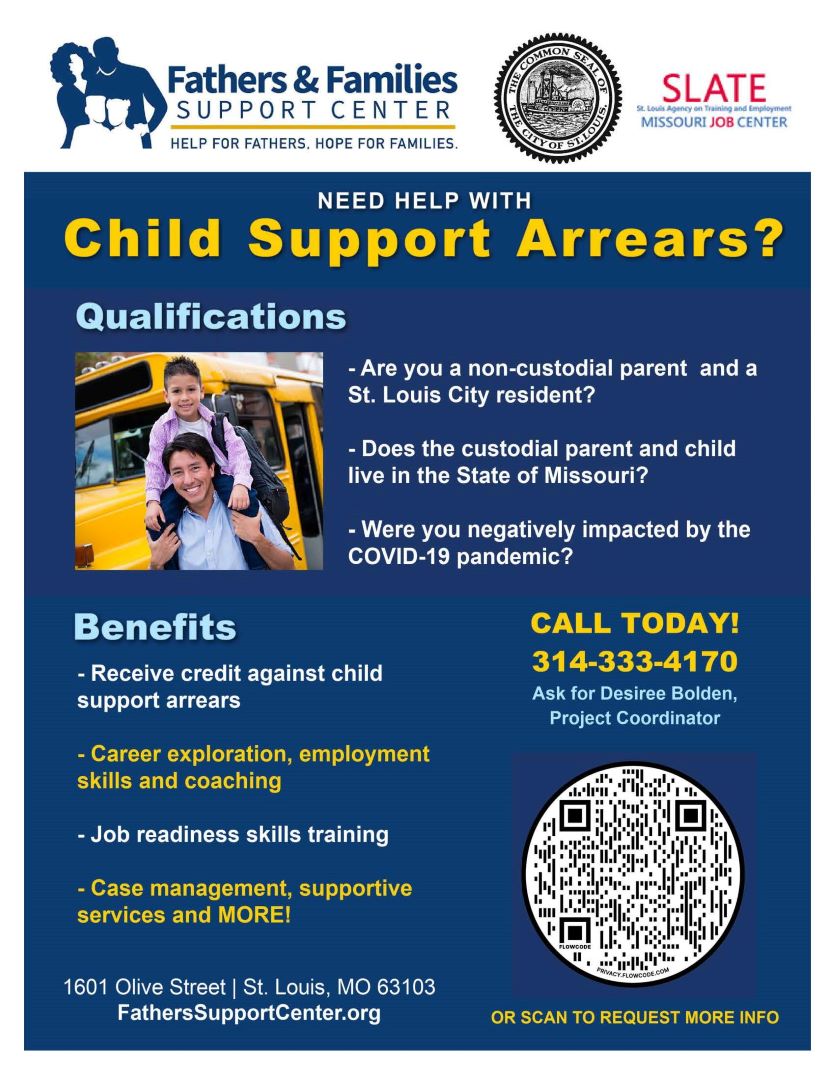 🌟 Don't miss out on the Child Support Arrears Program by @FSCSAINTLOUIS! Get help with arrears, job training, counseling, and more thanks to ARPA funding. Take the step towards stability and growth today! 🌈💼📚 @CityofStLouis