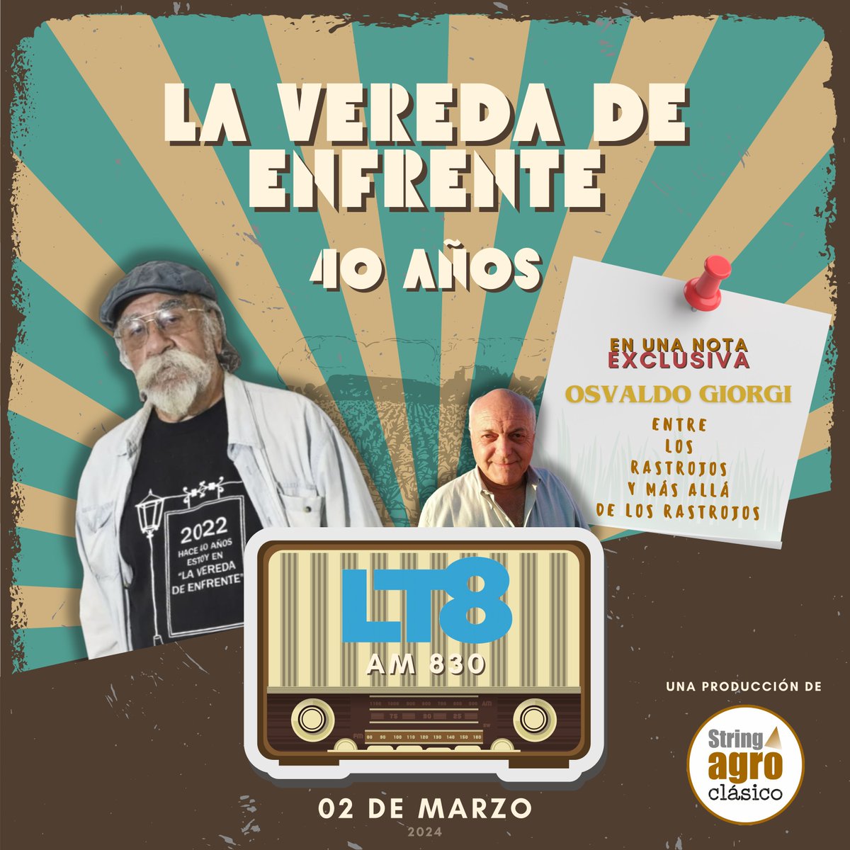 🎙️Este sábado 2 de marzo, no te pierdas la nota con Osvaldo Giorgi, presidente de @GiorgiSA2 en el programa “𝐋𝐚 𝐕𝐞𝐫𝐞𝐝𝐚 𝐝𝐞 𝐄𝐧𝐟𝐫𝐞𝐧𝐭𝐞”, con Raúl “Bigote” Acosta. 📻De 10 a 13 hs en el aire de LT8 – AM 830 @LT8am830 @stringagro