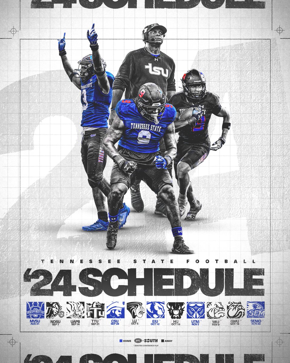 Tennessee State Football (@tsutigersfb) on Twitter photo Head Coach <a href="/EddieGeorge2727/">Eddie George</a> announces the 2024 Tennessee State Football Schedule.
3๏ธโฃ HBCU Opponents
5๏ธโฃ Home Games
2๏ธโฃ Classics
#RoarCity x #GUTS Head Coach <a href="/EddieGeorge2727/">Eddie George</a> announces the 2024 Tennessee State Football Schedule.
3๏ธโฃ HBCU Opponents
5๏ธโฃ Home Games
2๏ธโฃ Classics
#RoarCity x #GUTS